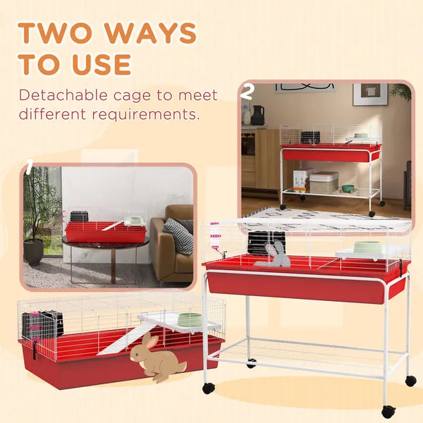 Two-Story Small Animal Cage Removable from Stand, Pet Habitat with Shelf and Wheels, 39" x 20.5" x 36.5", Red - product image 4