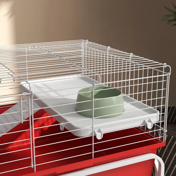 Two-Story Small Animal Cage Removable from Stand, Pet Habitat with Shelf and Wheels, 39" x 20.5" x 36.5", Red - product image 9