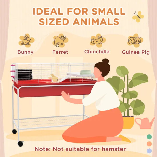 Two-Story Small Animal Cage Removable from Stand, Pet Habitat with Shelf and Wheels, 39" x 20.5" x 36.5", Red - product image 5