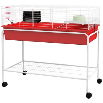 Two-Story Small Animal Cage Removable from Stand, Pet Habitat with Shelf and Wheels, 39" x 20.5" x 36.5", Red - product image 1