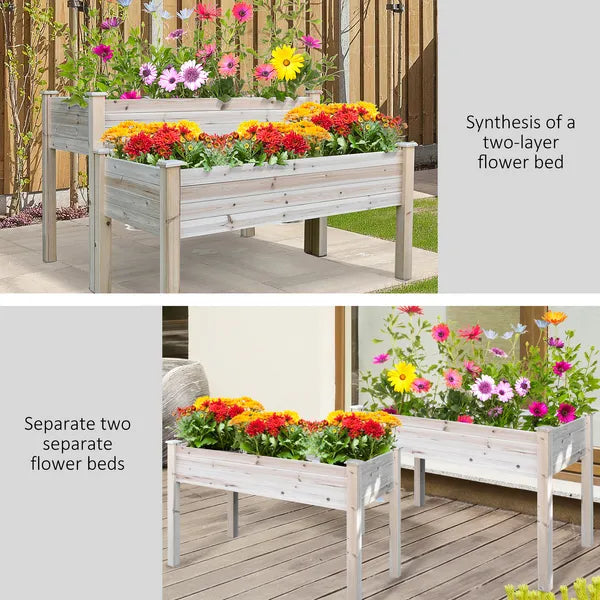 Outsunny Two-Tier Wooden Elevated Garden Bed with Legs, Large Capacity 45x45 Outdoor Planter for Vegetables, Flowers, and Herbs, for Gardeners - product image 8