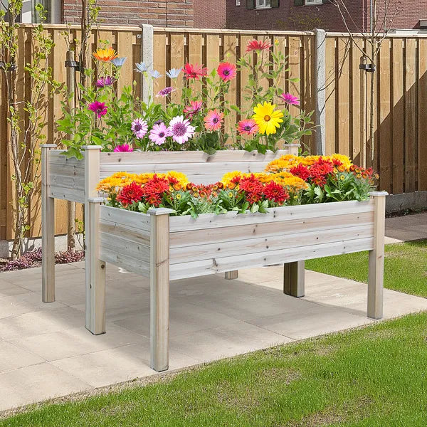 Outsunny Two-Tier Wooden Elevated Garden Bed with Legs, Large Capacity 45x45 Outdoor Planter for Vegetables, Flowers, and Herbs, for Gardeners - product image 2