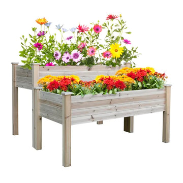 Outsunny Two-Tier Wooden Elevated Garden Bed with Legs, Large Capacity 45x45 Outdoor Planter for Vegetables, Flowers, and Herbs, for Gardeners - product image 1