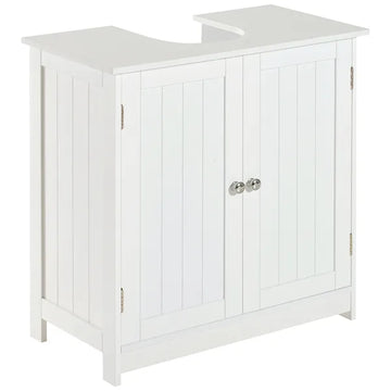 HOMCOM Under Sink Cabinet, Bathroom Vanity with 2 Doors and Shelf for Pedestal Sink, White - product image 1