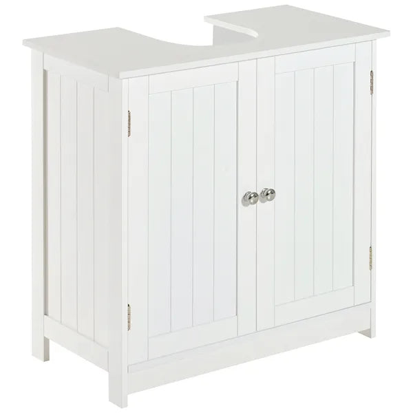 HOMCOM Under Sink Cabinet, Bathroom Vanity with 2 Doors and Shelf for Pedestal Sink, White - product image 1