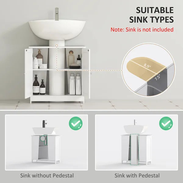 HOMCOM Under Sink Cabinet, Bathroom Vanity with 2 Doors and Shelf for Pedestal Sink, White - product image 4