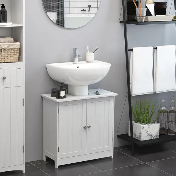 HOMCOM Under Sink Cabinet, Bathroom Vanity with 2 Doors and Shelf for Pedestal Sink, White - product image 2