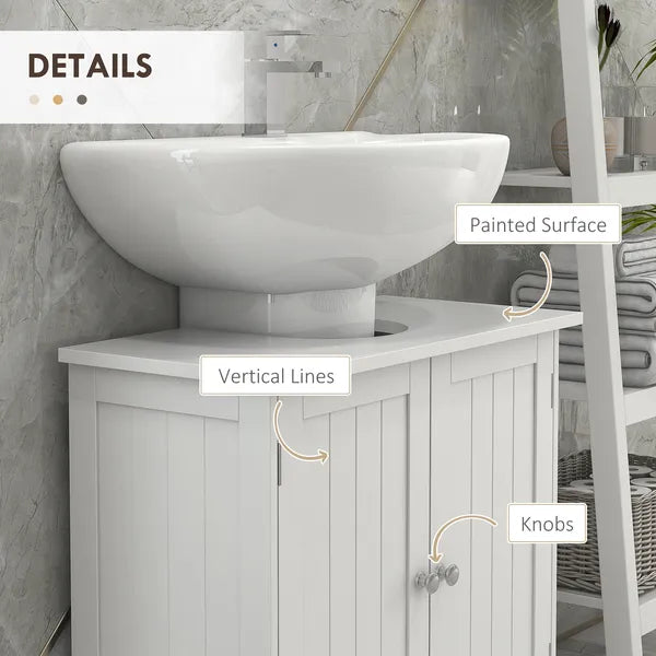 HOMCOM Under Sink Cabinet, Bathroom Vanity with 2 Doors and Shelf for Pedestal Sink, White - product image 6
