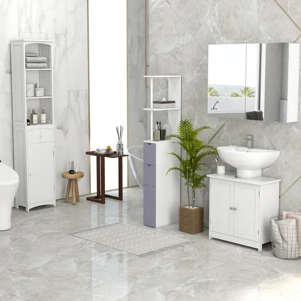 HOMCOM Under Sink Cabinet, Bathroom Vanity with 2 Doors and Shelf for Pedestal Sink, White - product image 9