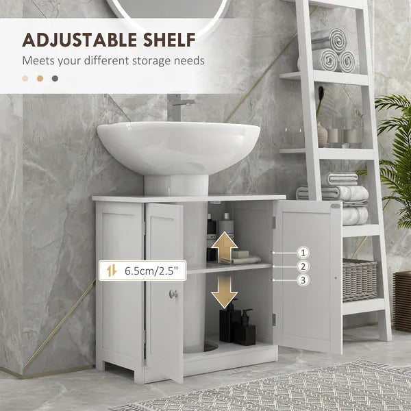 HOMCOM Under Sink Cabinet, Bathroom Vanity with 2 Doors and Shelf for Pedestal Sink, White - product image 5