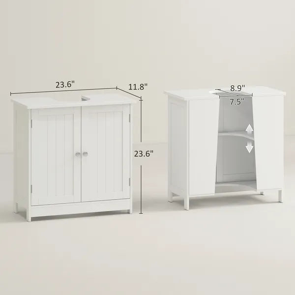 HOMCOM Under Sink Cabinet, Bathroom Vanity with 2 Doors and Shelf for Pedestal Sink, White - product image 3