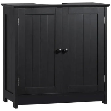HOMCOM Under Sink Cabinet with 2 Doors and Shelf, Pedestal Sink Bathroom Vanity Furniture, Black - product image 1