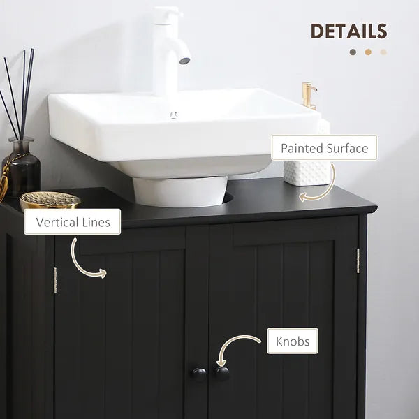 HOMCOM Under Sink Cabinet with 2 Doors and Shelf, Pedestal Sink Bathroom Vanity Furniture, Black - product image 6