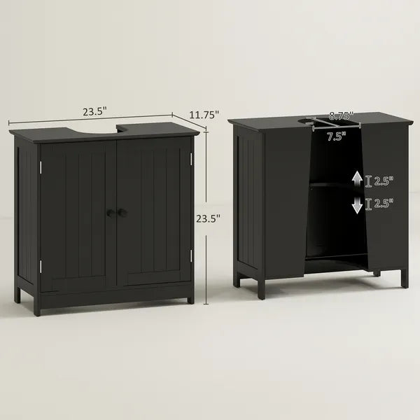 HOMCOM Under Sink Cabinet with 2 Doors and Shelf, Pedestal Sink Bathroom Vanity Furniture, Black - product image 3