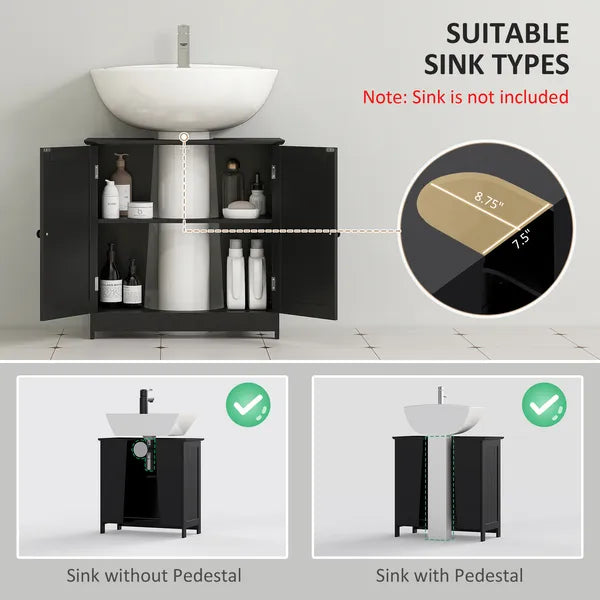 HOMCOM Under Sink Cabinet with 2 Doors and Shelf, Pedestal Sink Bathroom Vanity Furniture, Black - product image 4