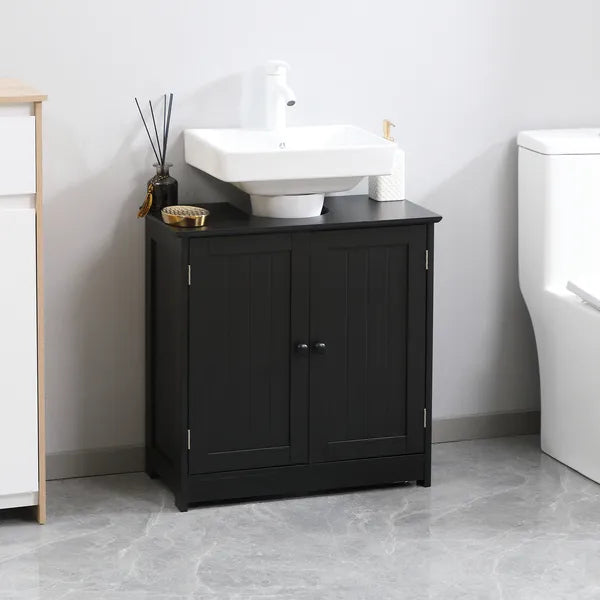 HOMCOM Under Sink Cabinet with 2 Doors and Shelf, Pedestal Sink Bathroom Vanity Furniture, Black - product image 10