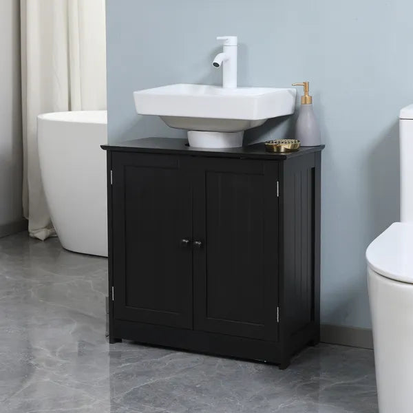 HOMCOM Under Sink Cabinet with 2 Doors and Shelf, Pedestal Sink Bathroom Vanity Furniture, Black - product image 2