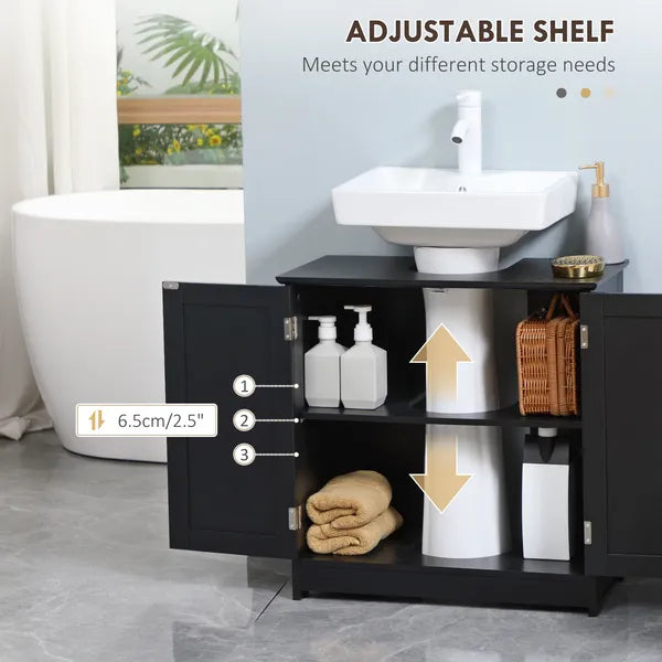 HOMCOM Under Sink Cabinet with 2 Doors and Shelf, Pedestal Sink Bathroom Vanity Furniture, Black - product image 5