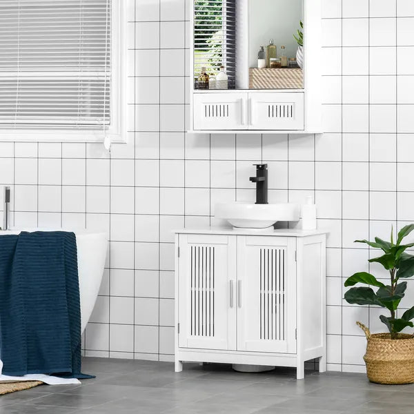 Kleankin Under Sink Storage Cabinet Bathroom 2 Doors Shelf White Pedestal Vanity Organizer - product image 8