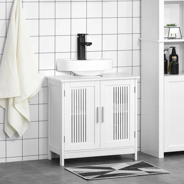 Kleankin Under Sink Storage Cabinet Bathroom 2 Doors Shelf White Pedestal Vanity Organizer - product image 2