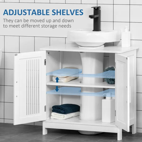 Kleankin Under Sink Storage Cabinet Bathroom 2 Doors Shelf White Pedestal Vanity Organizer - product image 5