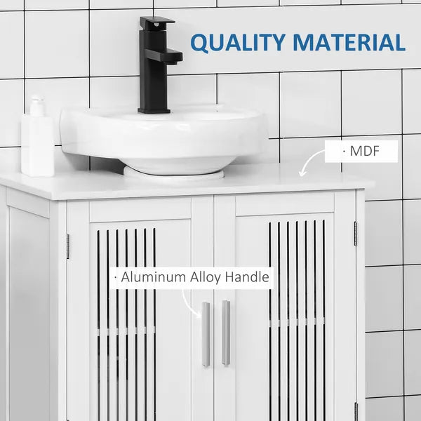 Kleankin Under Sink Storage Cabinet Bathroom 2 Doors Shelf White Pedestal Vanity Organizer - product image 6