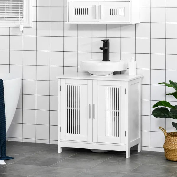 Kleankin Under Sink Storage Cabinet Bathroom 2 Doors Shelf White Pedestal Vanity Organizer - product image 15