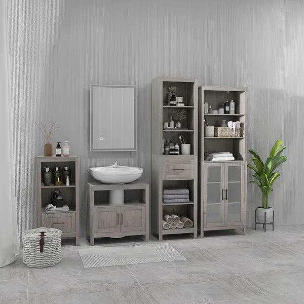 Under Sink Storage Cabinet Pedestal Bathroom Vanity 2 Doors Shelf Organizer Gray - product image 10
