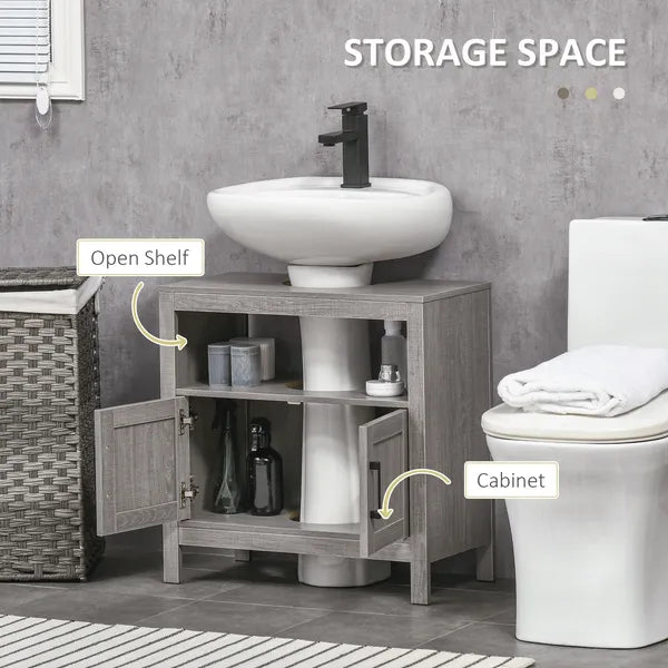 Under Sink Storage Cabinet Pedestal Bathroom Vanity 2 Doors Shelf Organizer Gray - product image 5