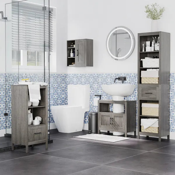 Under Sink Storage Cabinet Pedestal Bathroom Vanity 2 Doors Shelf Organizer Gray - product image 6