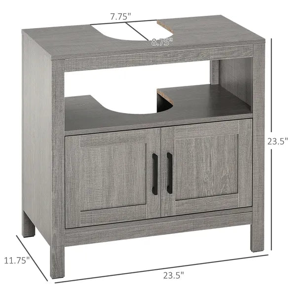 Under Sink Storage Cabinet Pedestal Bathroom Vanity 2 Doors Shelf Organizer Gray - product image 3