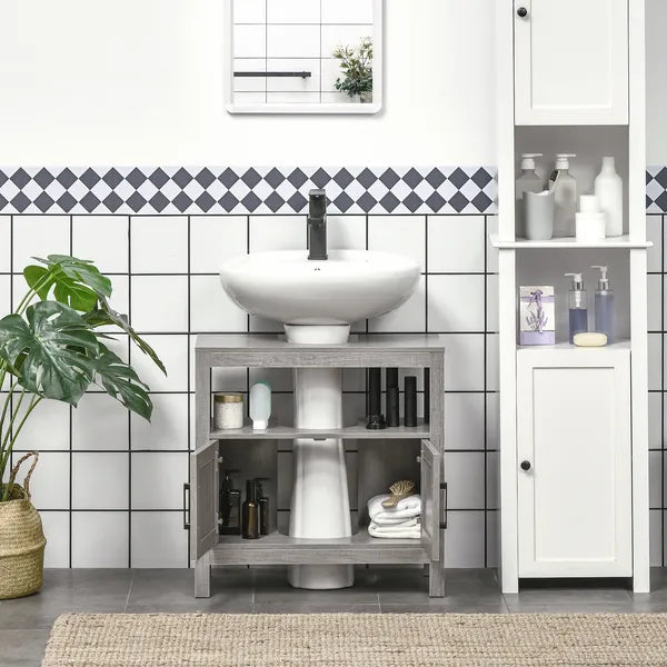 Under Sink Storage Cabinet Pedestal Bathroom Vanity 2 Doors Shelf Organizer Gray - product image 7