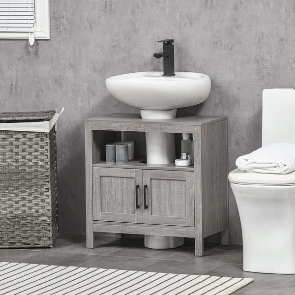 Under Sink Storage Cabinet Pedestal Bathroom Vanity 2 Doors Shelf Organizer Gray - product image 11