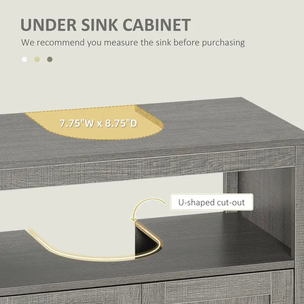 Under Sink Storage Cabinet Pedestal Bathroom Vanity 2 Doors Shelf Organizer Gray - product image 4