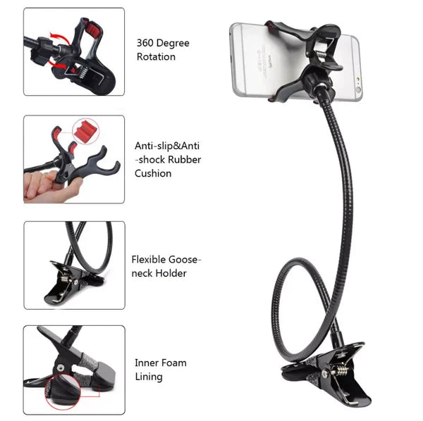 Flexible Gooseneck Phone Holder with Bed Desk Table Clamp - product view 3