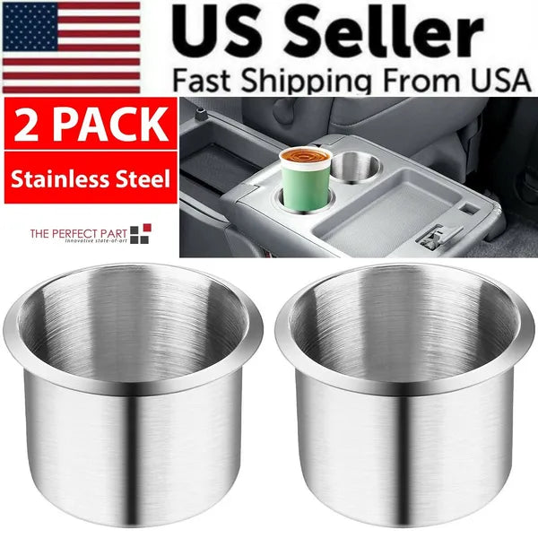 2 Pack Stainless Steel Recessed Cup Holders for Car Boat RV and Marine Use
