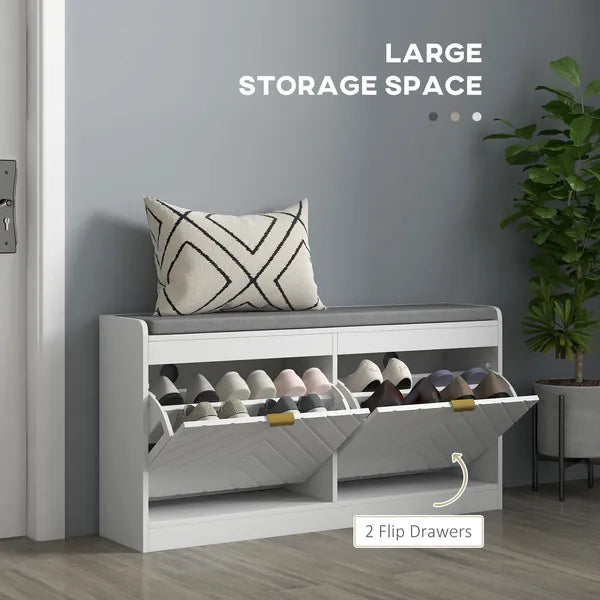 HOMCOM Upholstered Shoe Rack Bench Narrow with 2 Flip Drawers for 8 Pairs - product image 4