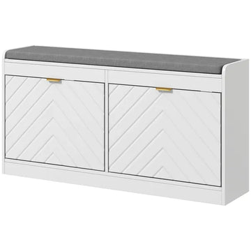 HOMCOM Upholstered Shoe Rack Bench Narrow with 2 Flip Drawers for 8 Pairs - product image 1