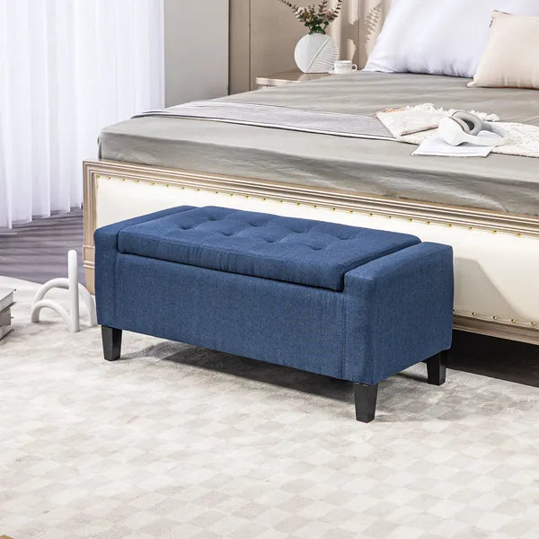 HOMCOM Upholstered Storage Ottoman Bench, Button Tufted Ottoman with Hidden Storage, Lift Top for Living Room, Dark Blue - product image 2