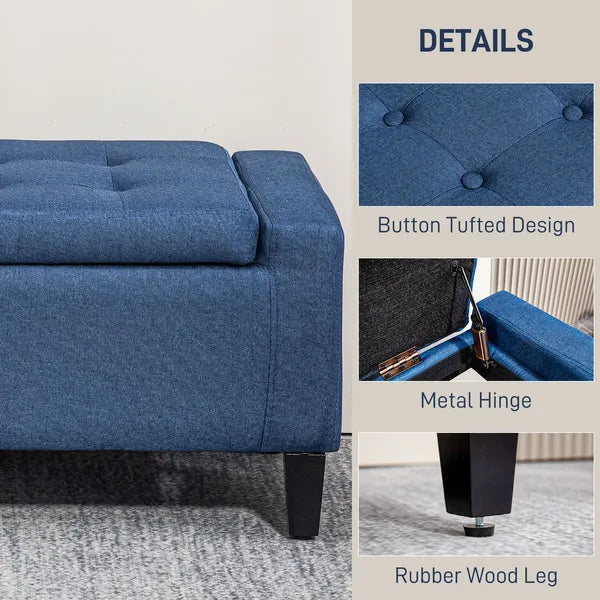 HOMCOM Upholstered Storage Ottoman Bench, Button Tufted Ottoman with Hidden Storage, Lift Top for Living Room, Dark Blue - product image 5