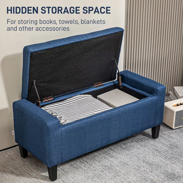 HOMCOM Upholstered Storage Ottoman Bench, Button Tufted Ottoman with Hidden Storage, Lift Top for Living Room, Dark Blue - product image 4