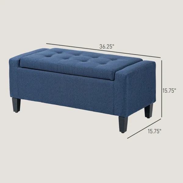 HOMCOM Upholstered Storage Ottoman Bench, Button Tufted Ottoman with Hidden Storage, Lift Top for Living Room, Dark Blue - product image 3