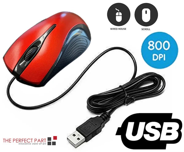 USB 2.0 Wired Optical Mouse with Scroll Wheel Red - product view 5