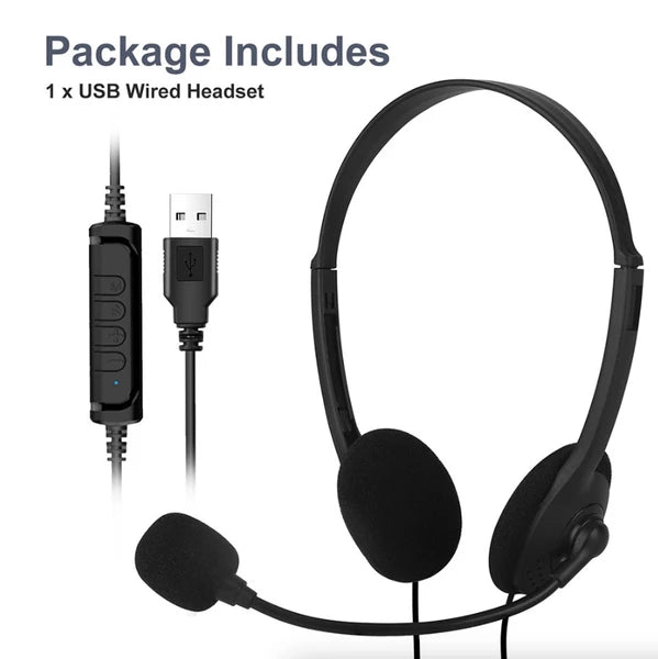 USB Computer Headset with Noise Reducing Microphone for Calls and Chat - product view 3