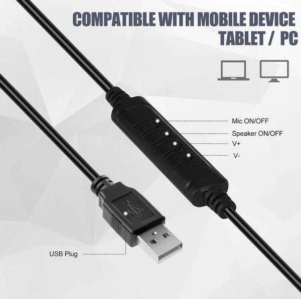 USB Computer Headset with Noise Reducing Microphone for Calls and Chat - product view 7