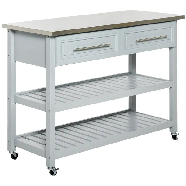 Utility Trolley Cart, Gray, with Stainless Steel Top, 2 Drawers, Rolling Kitchen Island - product image 1