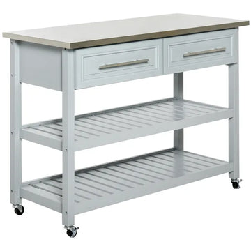 Utility Trolley Cart, Gray, with Stainless Steel Top, 2 Drawers, Rolling Kitchen Island - product image 1