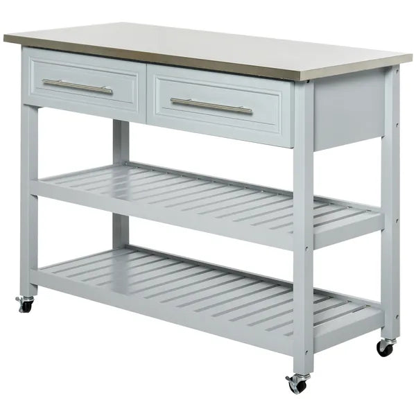 Utility Trolley Cart, Gray, with Stainless Steel Top, 2 Drawers, Rolling Kitchen Island - product image 11
