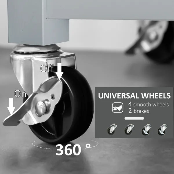 Utility Trolley Cart, Gray, with Stainless Steel Top, 2 Drawers, Rolling Kitchen Island - product image 6