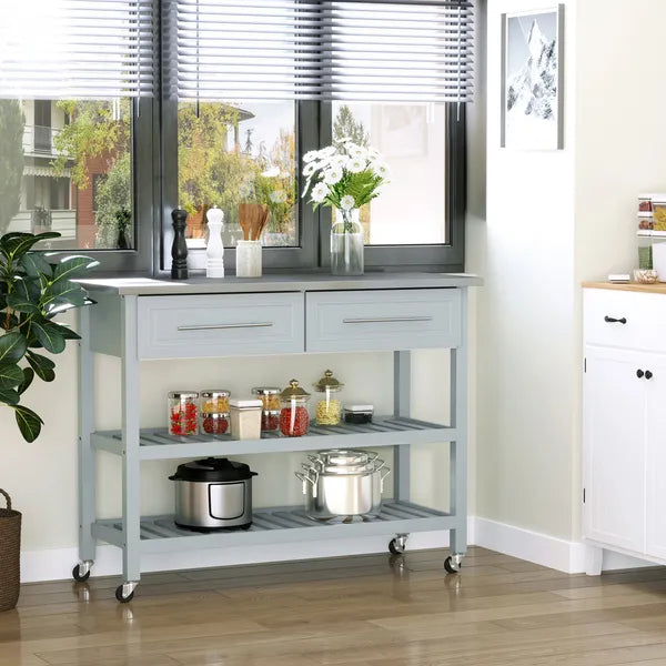 Utility Trolley Cart, Gray, with Stainless Steel Top, 2 Drawers, Rolling Kitchen Island - product image 10